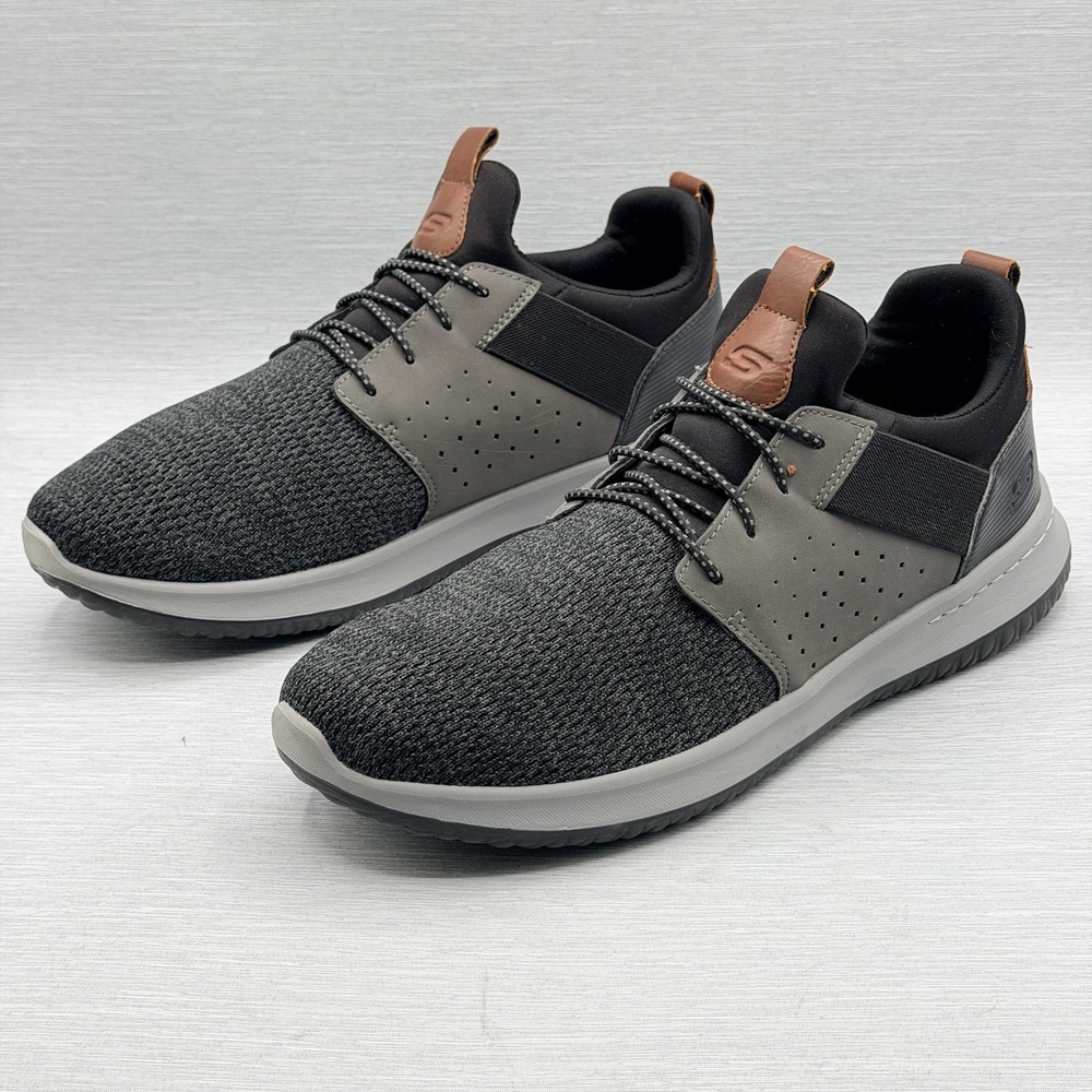 Skechers Delson Men's 12 Shoes Grey Black Slip On Classic Fit Memory Foam 65474